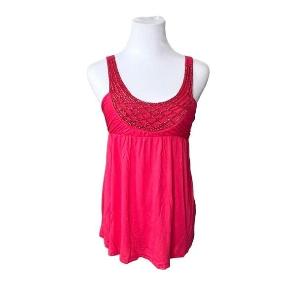 Charlotte Russe Beaded Empire Fashion Tank Top Fuchsia Juniors XS NWT Bedazzled - Picture 1 of 11